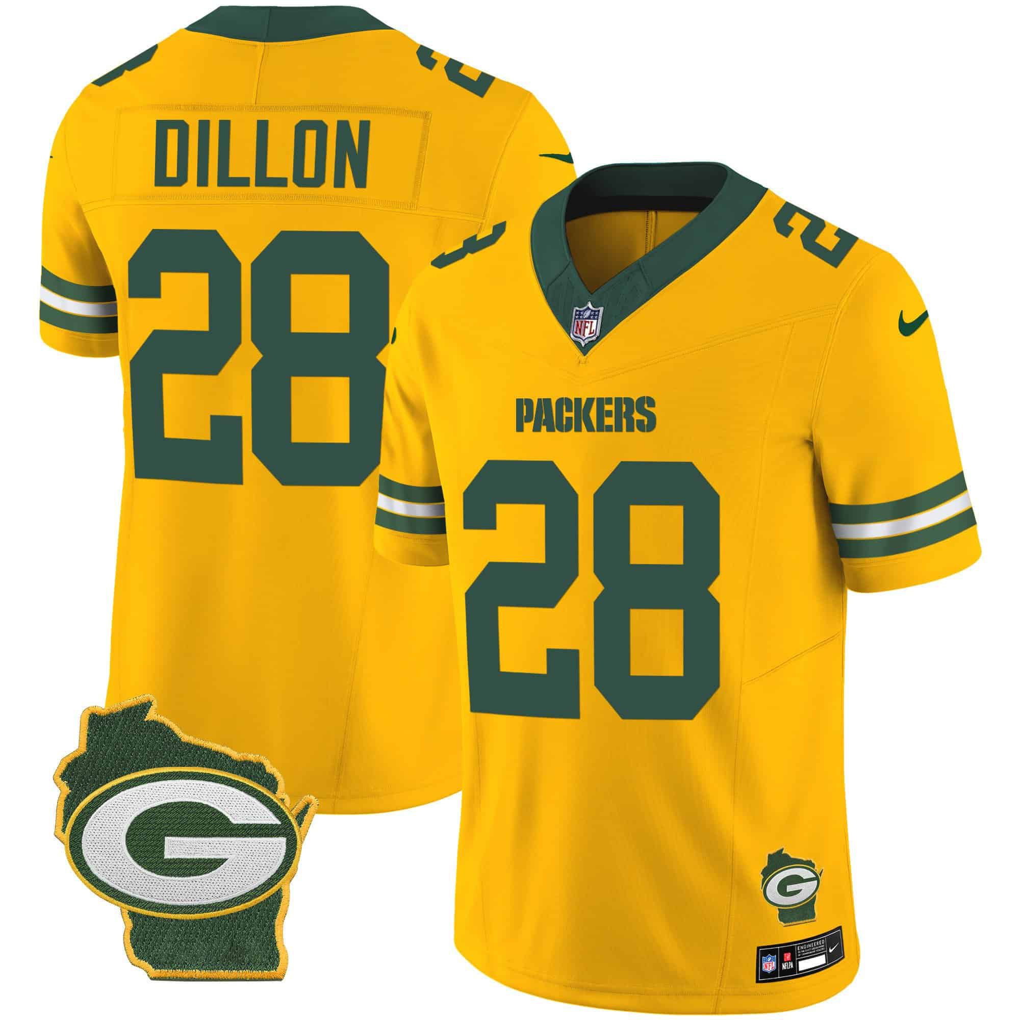 Men Green Bay Packers 28 Dillon Yellow 2024 Nike Home Patch Vapor NFL Jersey